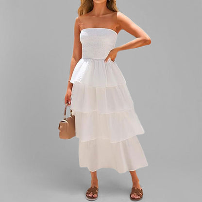 2026 spring new cross-border European and beautiful fashion commuter temperament elegant bandeau fashion solid color dress
