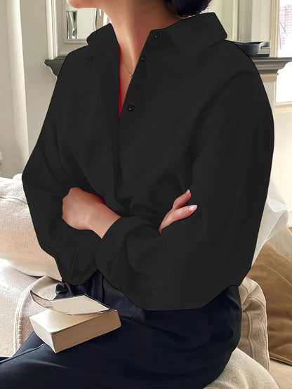 European and American cross-border new long-sleeved minimalist women's shirt cotton poplin long-sleeved lapel versatile loose shirt