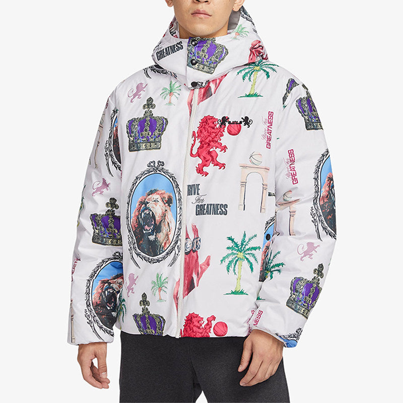 NIKE Men's James Print Hooded Casual Warm Jacket Down Jacket FB6975-010-030