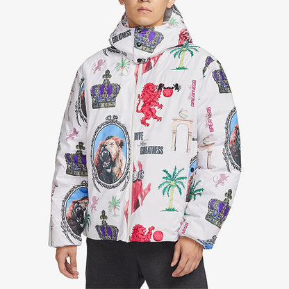 NIKE Men's James Print Hooded Casual Warm Jacket Down Jacket FB6975-010-030