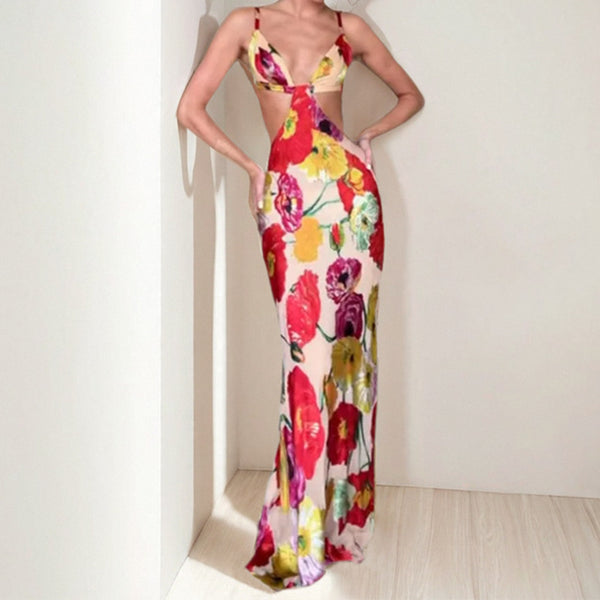 2026 spring new cross-border European and beautiful clothing floral fashion sexy slim fit hip hugging slip dress dress