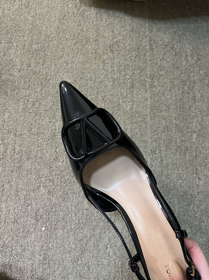 WO Huizhou 2026 Autumn New Patent Leather Pointed Toe V-Buckle Back Air Sandals Light Luxury European and American Temperament Women's High Heels