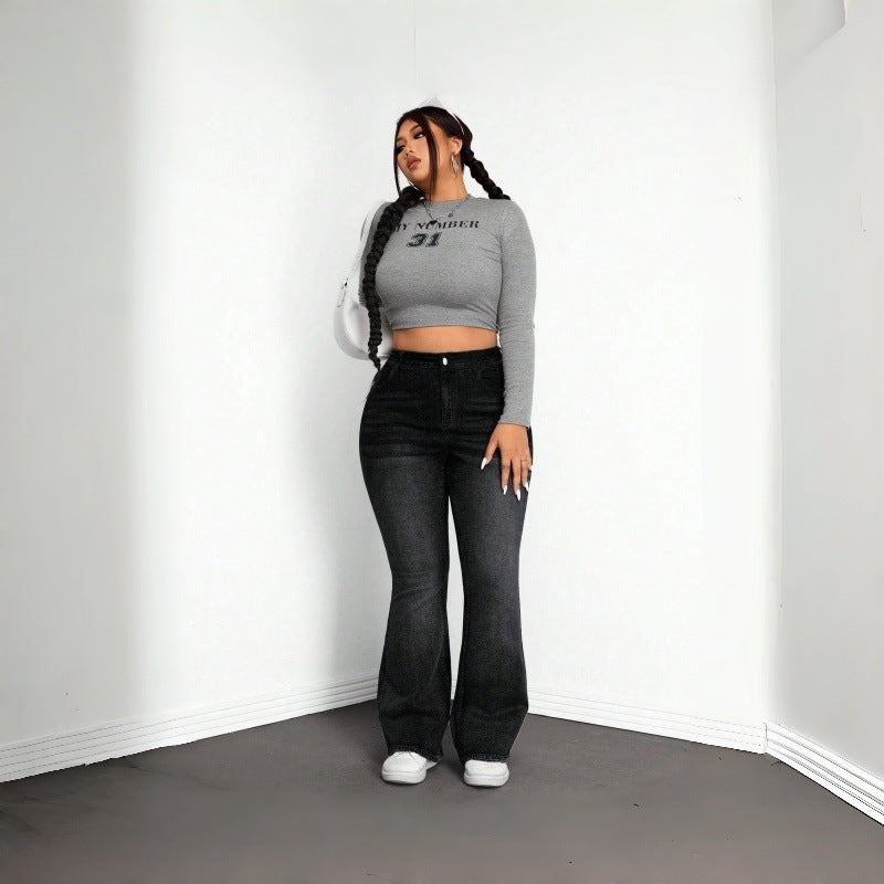 Cross-border bestseller [with A+ images] Amazon TEMU Shein Plus Size Stretch Women's Black Gray Denim Mini Flare