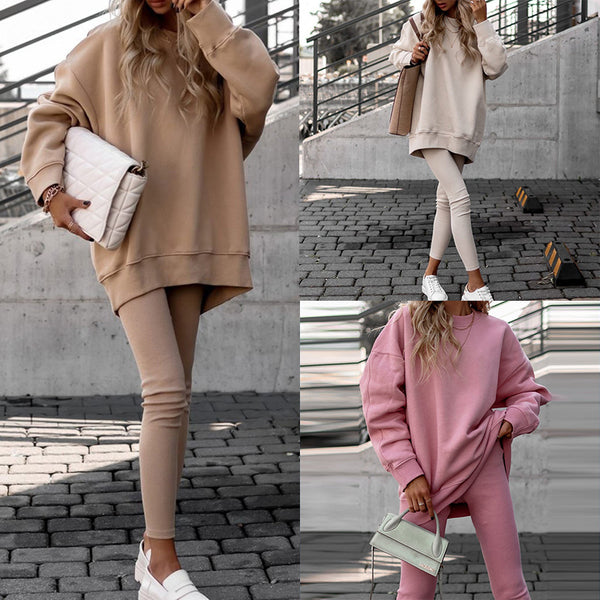 Amazon 2026 European and American women's loose crew neck sports fashion long-sleeved sweatshirt spring wear women's set of women's clothing | Ciaura
