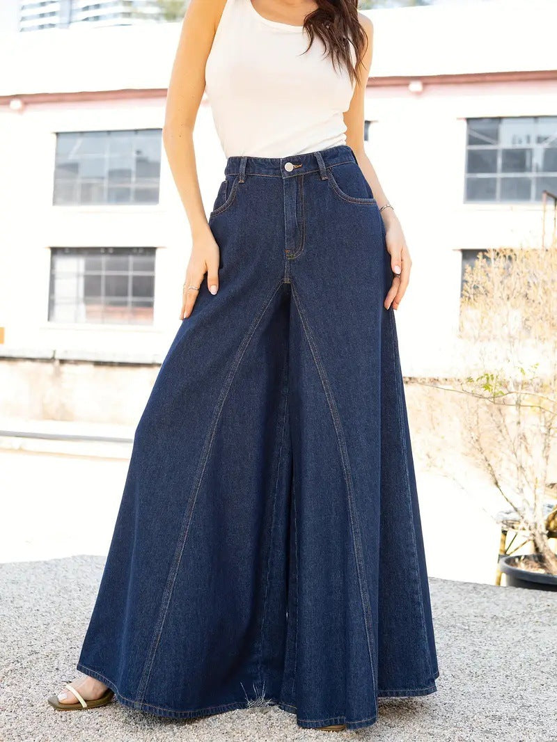 Standard women's elegant and simple wide-leg jeans stretch jeans washed denim 2025 new JEANS
