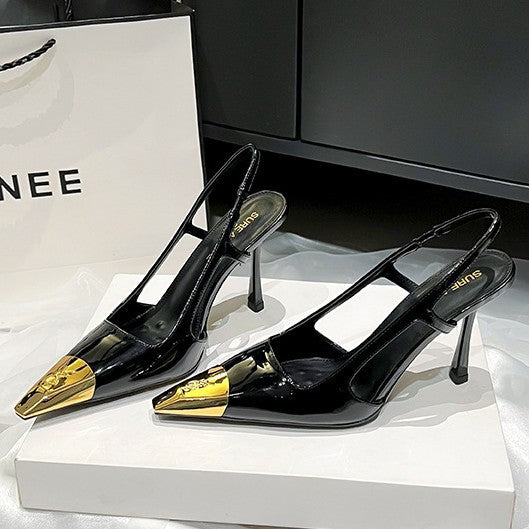 2026 summer European and American style pointed toe thin heel strap sandals women's microfiber inner rubber sole sexy high heels