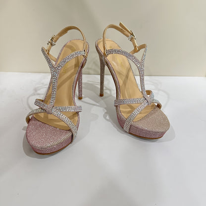 2026 Summer European and American Fashion Greet Upper Pointed Toe Stiletto Heel High Heel Sandals Women's One Line with Rhinestones Banquet Wedding