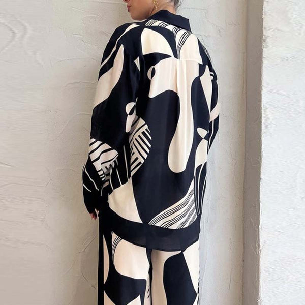 2026 spring new cross-border European and American clothing trendy fashion printed suit long cardigan straight-leg pants two-piece set