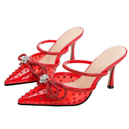 Huizhou new rhinestone transparent high-heeled sandals, women's stiletto heels, pointed toes, European and American high-heeled shoes, with a toe foreign trade