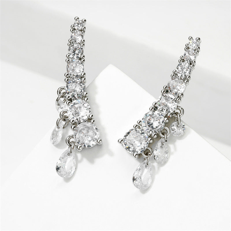 RAKOL Cross-border Fashion Aneurcade Gradient Rhinestone Hook-On Earrings for Women, Design Sense Zircon Stud Earrings for Women