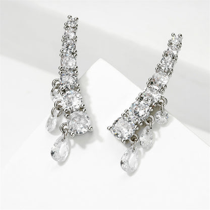 RAKOL Cross-border Fashion Aneurcade Gradient Rhinestone Hook-On Earrings for Women, Design Sense Zircon Stud Earrings for Women
