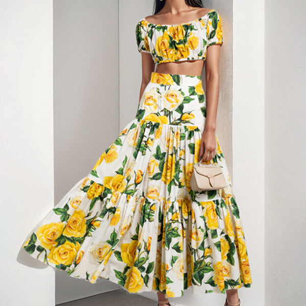2026 spring new cross-border Amazon European and American clothing temperament sexy printed pleated skirt fashion set | Ciaura