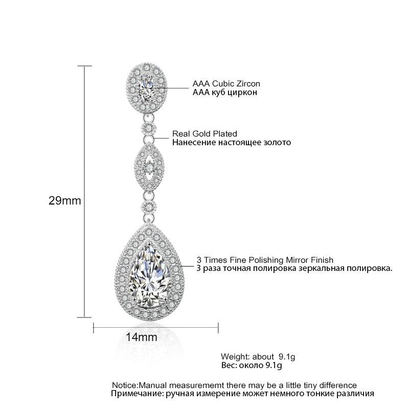 RAKOL European and American Classic Vintage Long Water Drop Zircon Earrings Feminine Bridal Banquet Dress Wedding Dress Earrings