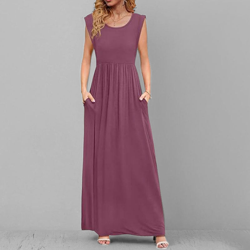 2025 Summer Amazon Cross-border European and American Clothing Elegant and fashionable solid color V-neck sleeveless long skirt dress
