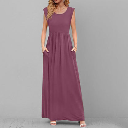 2025 Summer Amazon Cross-border European and American Clothing Elegant and fashionable solid color V-neck sleeveless long skirt dress