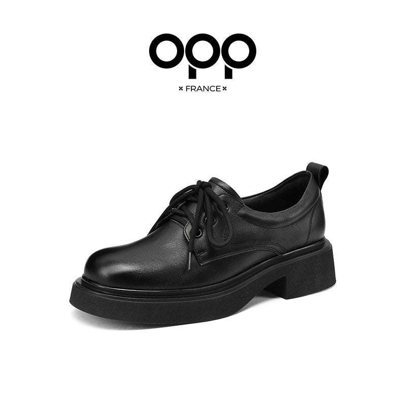 OPP British style retro platform women's loafers 2025 autumn new high-heeled leather shoes thick heel single shoes women