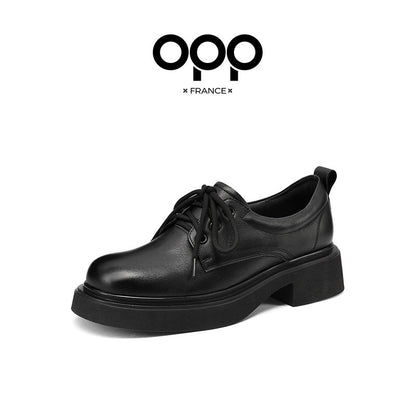 OPP British style retro platform women's loafers 2025 autumn new high-heeled leather shoes thick heel single shoes women