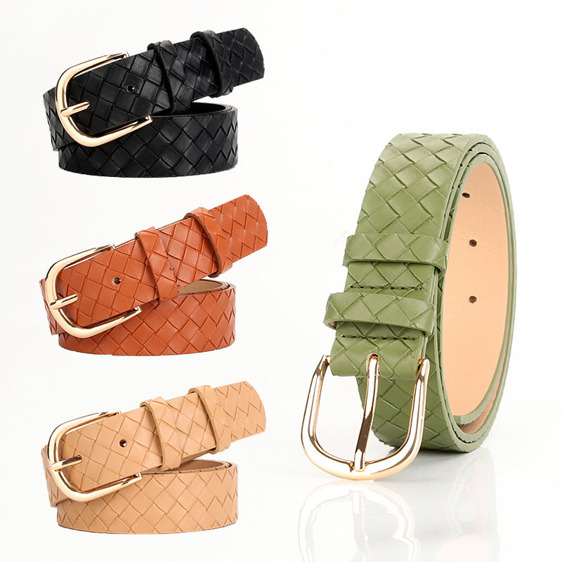 Women's alloy pin buckle belt, fashion trend, versatile belt, color choice, personalized imitation weave women's belt