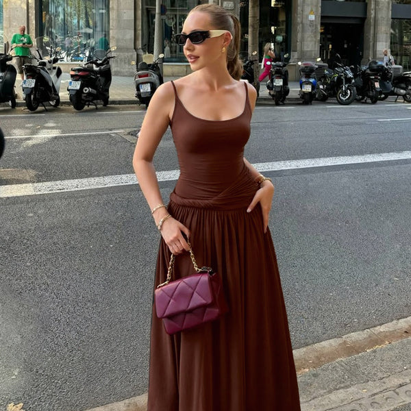 Cross-border wholesale summer new European and beautiful women's clothing French elegant style sleeveless waist slim fit sexy slip dress