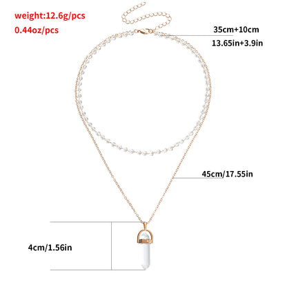 European and American cross-border jewelry fashion simple prismatic hexagonal column pendant necklace women's transparent glass bead chain necklace