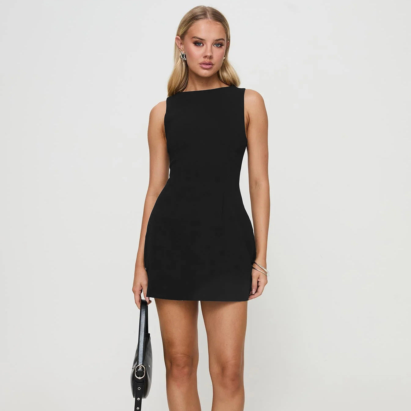 European and American women's clothing 2025 summer new temperament solid color crew neck sleeveless slim hip dress women's cross-border wholesale