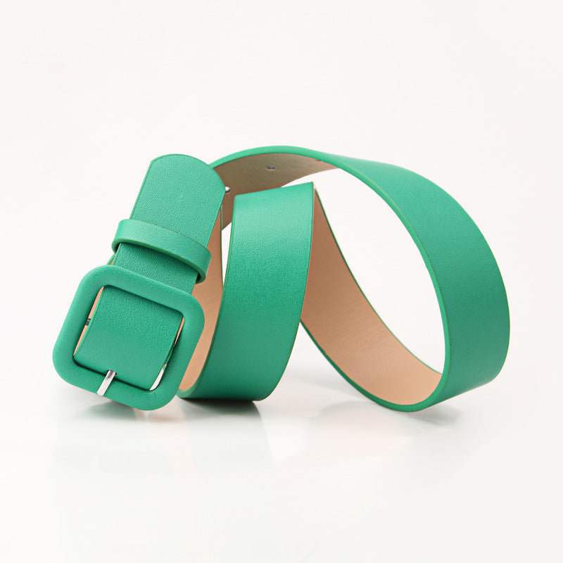 New Simple Luxury Belt Women's Square Buckle Candy Color Versatile Decorative Belt Fashionable and Elegant Belt Women