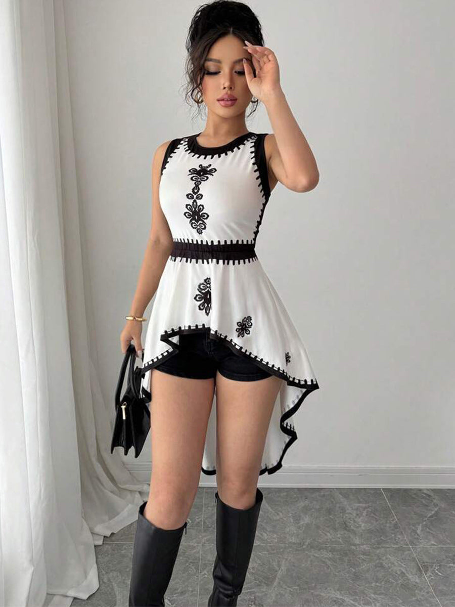 2025 Summer Amazon Cross-border Foreign Trade Europe and the United States Irregular Contrast Vests Dovetails Sleeveless Pullovers Women's Clothing