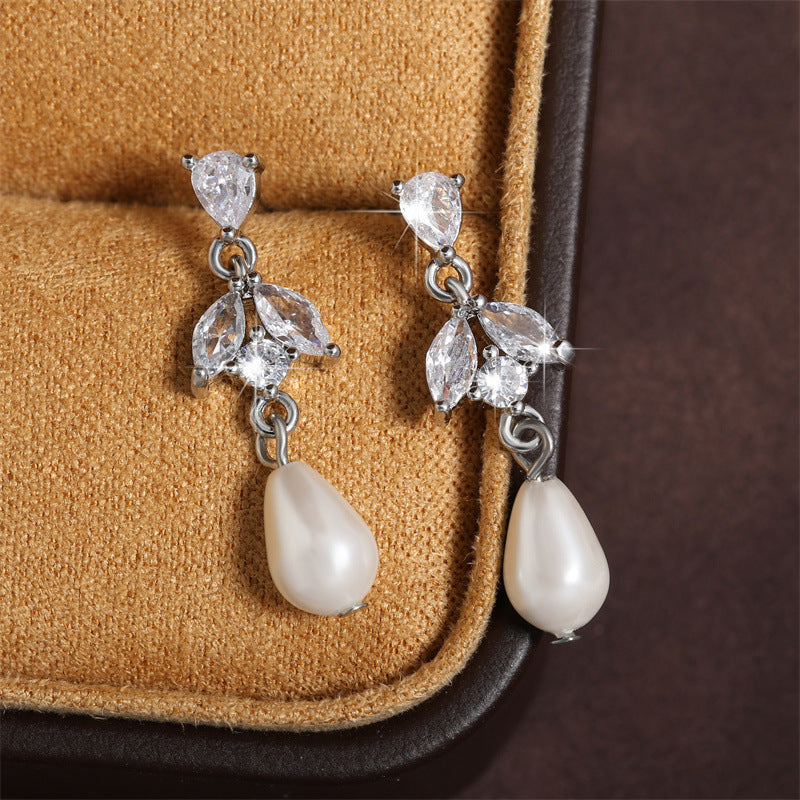 RAKOL cross-border bestseller light luxury bridal earrings, high-end earrings, exquisite fashion pearl AAA zircon earrings for women