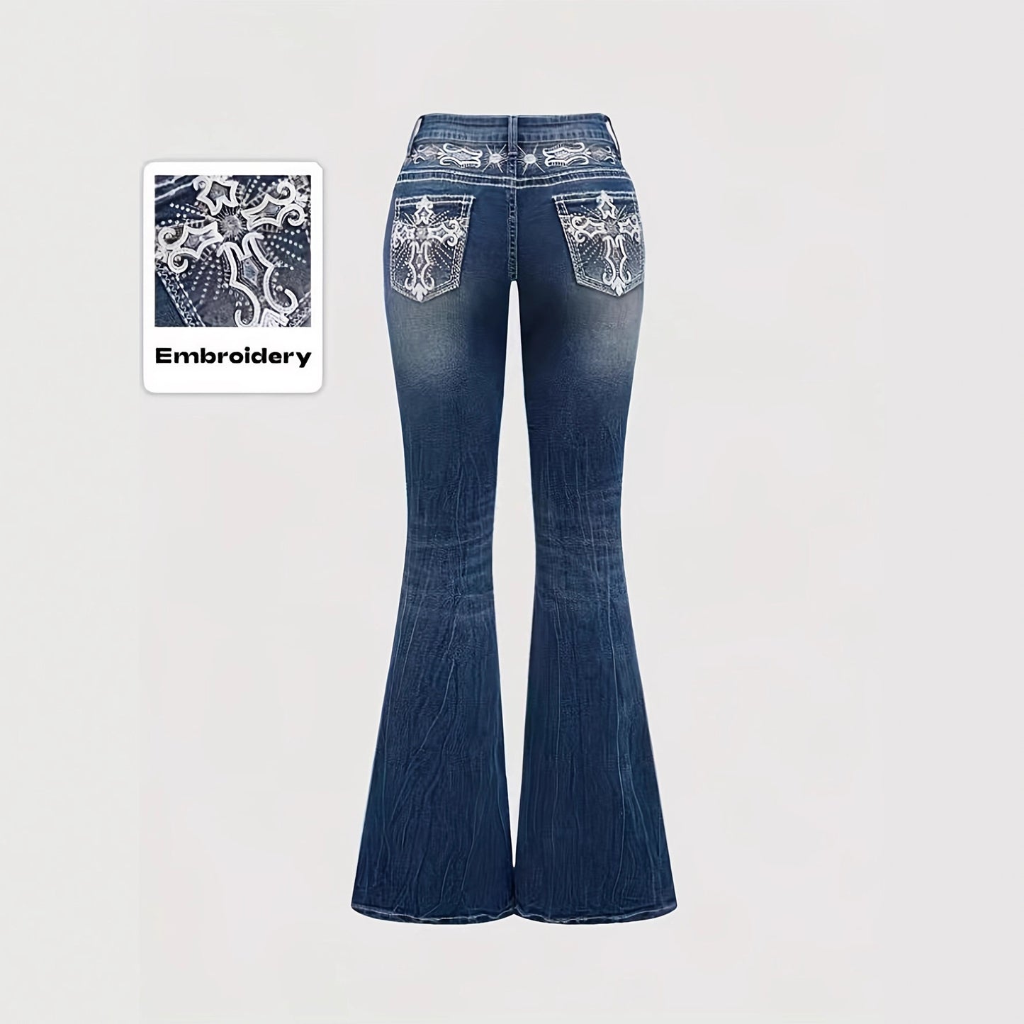 European and American cross-border foreign trade women's clothing explosive dark washed pocket embroidery hot diamond slim cut jeans JEANS