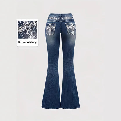 European and American cross-border foreign trade women's clothing explosive dark washed pocket embroidery hot diamond slim cut jeans JEANS