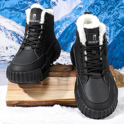 2025 Autumn/Winter New Men's Winter Thick-Soled Men's Shoes, Fleece-Lined Thickened Warm Cotton Shoes, Northeast Cold-Resistant Mid-Top Men's Boots