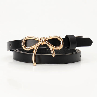 New Sweet Girl Bow Ladies Belt Gold Buckle Versatile Dress Light Luxury Premium Decoration Belt Woman