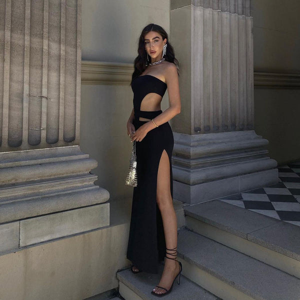 European and American style foreign trade explosive design dress skirt 2025 new women's bandeau openwork slit dress | Ciaura