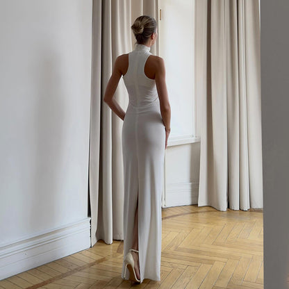 Cross-border wholesale 2025 summer new European and American clothing temperament solid color sleeveless slim hip wrap dress dress for women