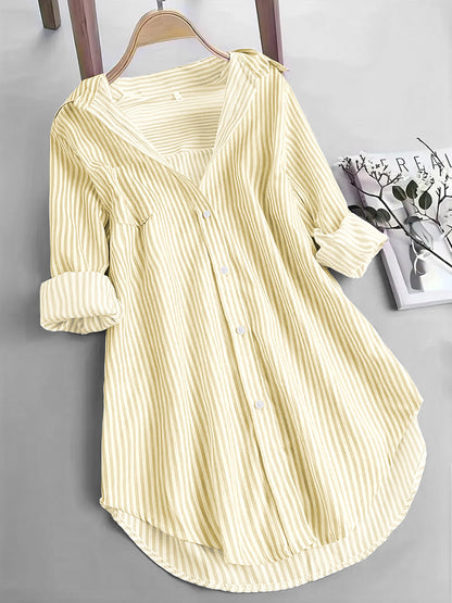 New Amazon foreign trade European and beautiful clothing, classic striped top loose casual long sleeve shirt stripes