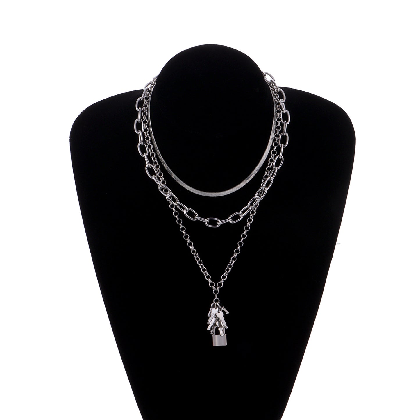 European and American cross-border jewelry, temperament, versatile ins necklace, key lock pendant, multi-layered trendy snake bone chain
