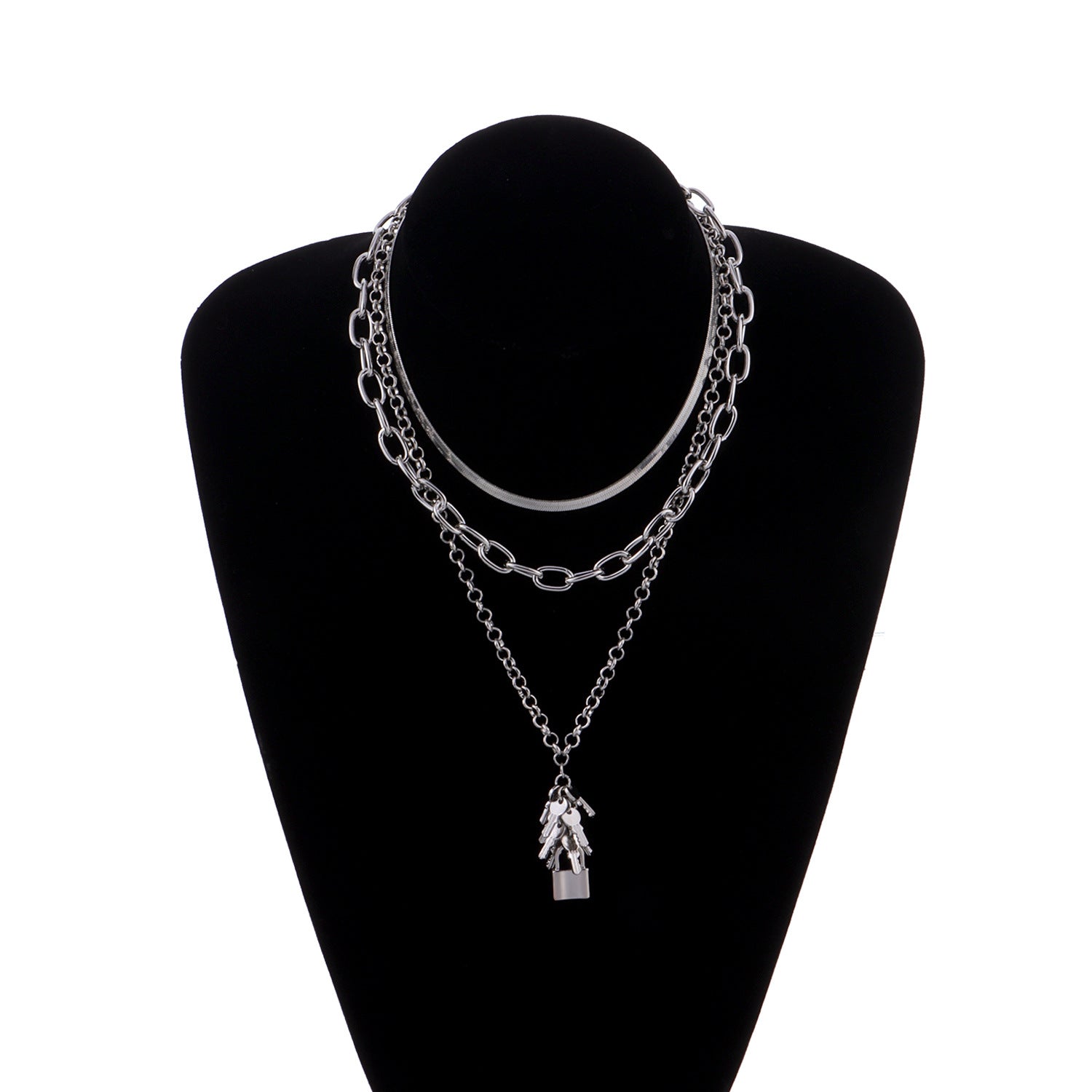 European and American cross-border jewelry, temperament, versatile ins necklace, key lock pendant, multi-layered trendy snake bone chain