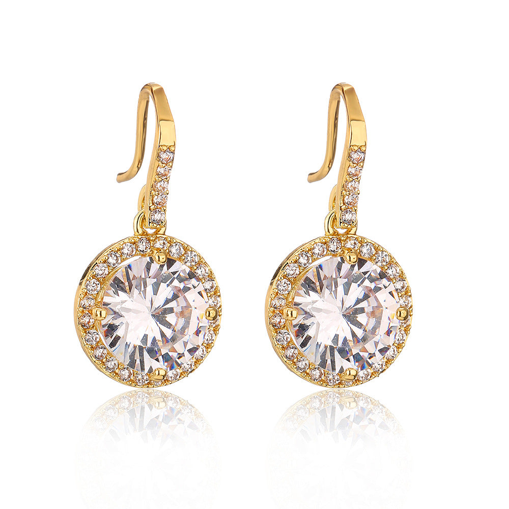 RAKOL Korean fashion classic geometric round earrings feminine temperament light luxury eight hearts and eight arrows 3A zircon earhooks