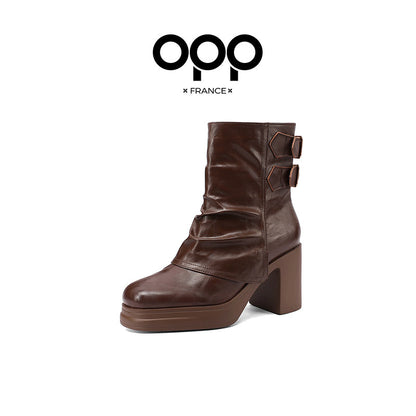 OPP Martin Boots Women's 2025 New Autumn and Winter Platform Maillard Short Boots British Style Western Women's Boots