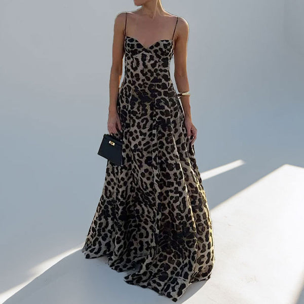 2026 spring new European and American cross-border women's clothing temperament is elegant and fashionable, leopard print print sundress long skirt for women