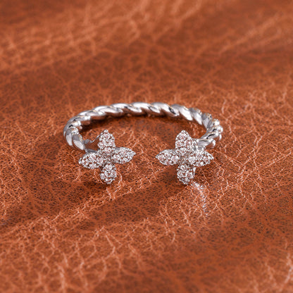 Open copper inlaid zirconia four-leaf clover diamond fashionable commuting simple versatile elegant bracelet ring set for women