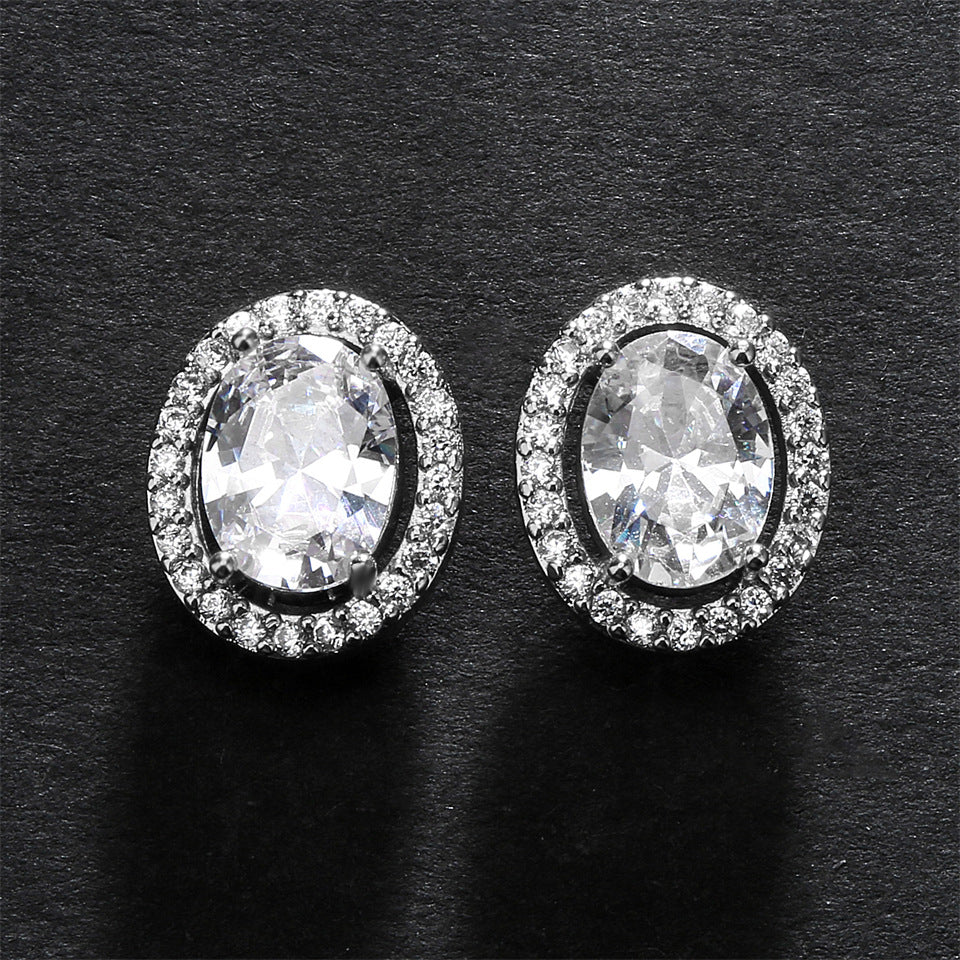RAKOL Factory Wholesale Cross-border Hot Selling Geometric Oval Egg Stud Earrings Women's Fashion Simple Micro Inlaid Zircon Earrings