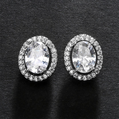 RAKOL Factory Wholesale Cross-border Hot Selling Geometric Oval Egg Stud Earrings Women's Fashion Simple Micro Inlaid Zircon Earrings