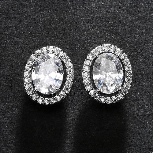 RAKOL Factory Wholesale Cross-border Hot Selling Geometric Oval Egg Stud Earrings Women's Fashion Simple Micro Inlaid Zircon Earrings