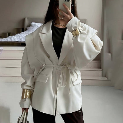 2026 spring new cross-border European and American fashion casual versatile solid color suit collar slim fit lace-up small blazer