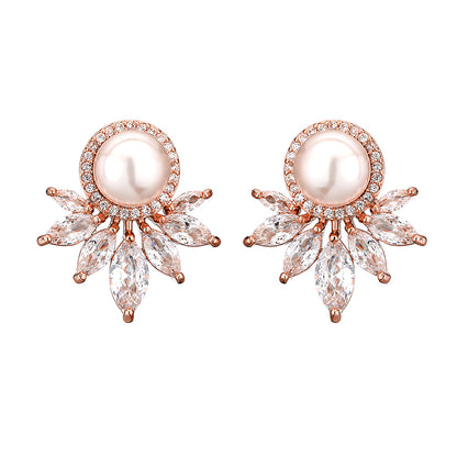RAKOL European and American cross-border zircon earrings elegant pearl girl exquisite micro-inlaid marquise zirconia stud earrings wholesale