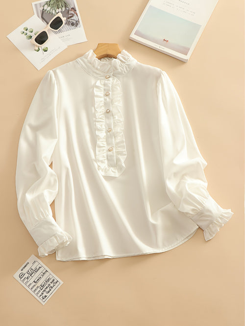 Amazon foreign trade European and American women's clothing wishAliExpress ebay shirt ruffles are versatile and elegant business fashion lining