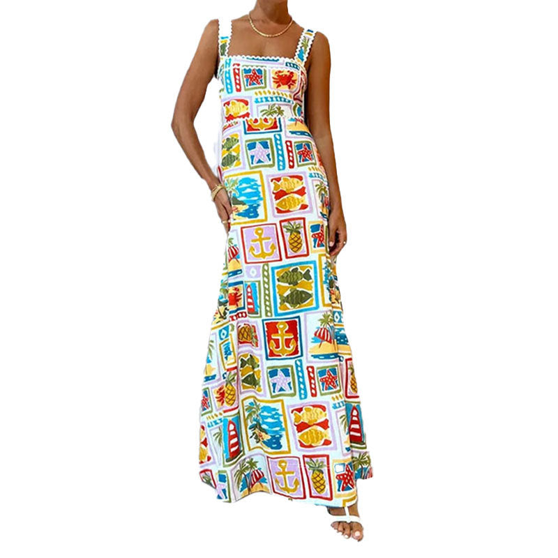 European and American clothing 2025 independent station AliExpress fashion personality graffiti suspender bandeau big swing fashion dress woman