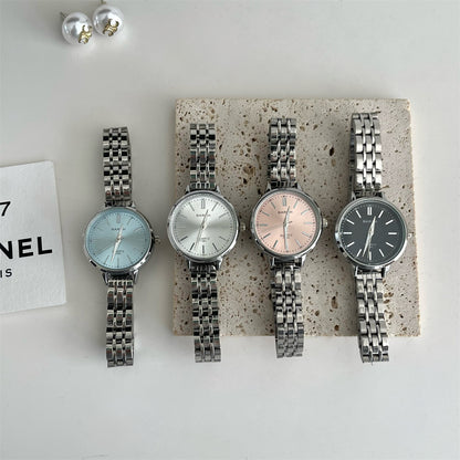 BARSH internet celebrity ice transparent blue fashion round disc steel strap watch for female students, simple and sophisticated style, export bestseller
