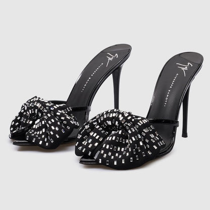 Sexy rhinestone butterfly crystal flower pointed toe high heels 2026 summer new cross-border stiletto open toe sandals